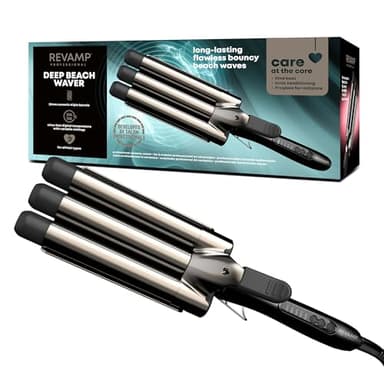 REVAMP Deep Waver – boucleur à cheveux wavy avec triple barillet en céramique Progloss, fer à boucler professionnel pour des waves faciles et brillantes sur cheveux courts, mi-longs et longs
