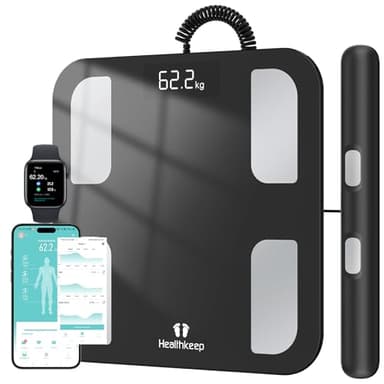 Balance Connectée Pèse Personne Impédancemètre Balance Digitale avec 8 Electrodes, Haute Précision, Composition Corporelle Complète avec 18 Données de Base, Écran LED, Grande Surface