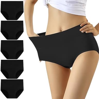 YouShow Culottes Femmes Coton Taille Haute Lot de 5 Slips Elasticité Ventre Plat(Noir,M)