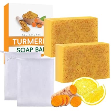 2 Pièces Savon Curcuma Visage, Kojic Acid Soap Turmeric Soap, Savon Curcuma Visage et Corps, Hydrater et Eclaircir le Teint, Rétrécissement des Pores