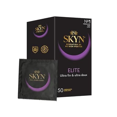 SKYN Elite : Lot de 50 Préservatifs sans latex SKYNFEEL pour Hommes / Taille Standard, Ultra-Fins et Doux, Forme Droite et Lisse /Largeur 53mm