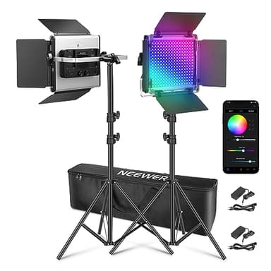 NEEWER 2X amélioré 660 PRO II 50W RVB LED panneau d'éclairage vidéo ensemble trépied avec contrôle par application lumière vidéo 360 ° lumière vidéo photo couleur/CRI97 +/3200K ~ 5600K
