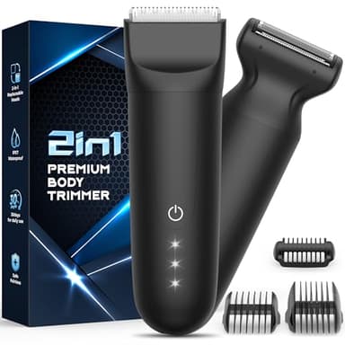 Tondeuse Corps Homme, Tondeuse Intime Homme: Rasoir Homme Electrique Étanche IPX7 Rechargeable, 2 Lame en Céramique Anti Coupure, pour Partie Intime/Testicules/Pubis/Poils Pubiens