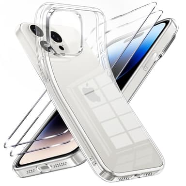 Viojrlra Coque pour iPhone 14 Pro Max avec 2 Pièces Verre Trempé, Transparente Anti-Jaunissement Souple TPU Silicone Étui, Antichoc Anti-Rayures Protection Case pour iPhone 14 Pro Max