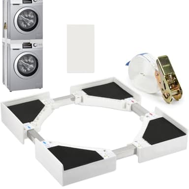 BOPEUY Kit Supperposition Sèche Linge, Kit de Superposition lave Linge seche Linge avec Sangle à Cliquet Renforcée, Kit Superposition lave Linge Seche Linge Universel, Cadre réglable 50 à 70 cm- Blanc