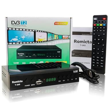 Romicta Décodeur TNT HD 2024 - DVB-T2/C H.265 HEVC FTA Full HD PVR, USB, HDMI, SCART, Tuner TV numérique terrestre, récepteur numérique Haute définition Full HD 1080p, télécommande Universelle 2 en 1