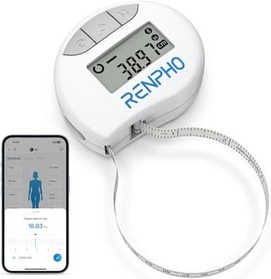 RENPHO Mètre Ruban Rétractable et Connecté avec Application Bluetooth pour Mesure du Corps, Perte de Poids, Gain de Muscle, Remise en Forme et Musculation Pouces et Centimètres