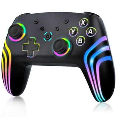 MYSTILUCK Manette Sans Fil Pro pour Switch/Switch 2/Lite/OLED/PC, Contrôleur avec 7 Couleurs d'éclairage RGB Changeantes/Déclencheurs Effect Hall/Double Vibration/Turbo, Joystick Ergonomique et Précis