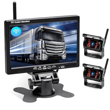 Ohradio Kit de Camera de Recul sans Fil pour Voiture 2 Caméras avec écran 7'', Caméra de Vision Nocturne/étanchéité IP67, Caméra de Recul sans Fil pour Camping Cars, Camions et Caravanes/DC 12-36V