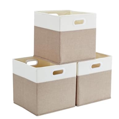 Mangata Cubes de Rangement, paniers et boîtes de rangement Pliables Lot de 3, pour Jouets, Vêtements, Chambre d'enfant, kaki clair blanc, 30 x 30 x 30 cm