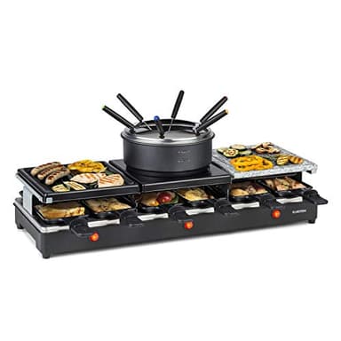 KLARSTEIN Fonduelette XL - Gril raclette et fondue 3 en 1, 1650 W, gril 3 en 1: plaque métal/pierre naturelle/crêpes, éléments chauffants en inox, jusqu'à 12 pers., revêtement antiadhésif - noir
