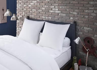 DODO - Lot de 2 Oreillers Meribel 60x60 cm - Confort Ferme, Biais Posé à Main - Enveloppe 100% Coton Percale - Garnissage 100% Plumettes - Lavable en Machine à 40°C