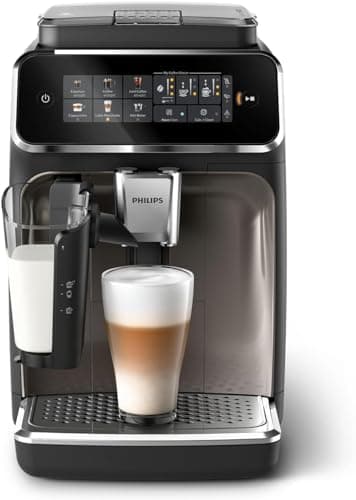 Philips Expresso broyeur Série 3300-6 Boissons, Écran tactile coloré, Carafe LatteGo, SilentBrew, Broyeur 100% Céramique, Machine à café à grain Noir Chrome (EP3347/90)