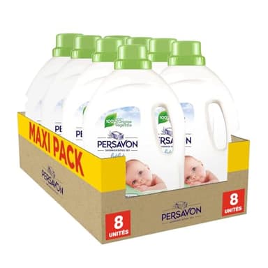 Persavon - Lessive Bébé, à l'Extrait d'Amande Douce BIO, Hypoallergénique, Peaux Sensibles, Sans Colorant, 30 Lavages - 1500 ml x 8