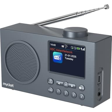 Mycket DAB Radio numérique portable DAB Plus avec technologie de réception du signal le plus récent, Bluetooth 5.0, radio FM rechargeable par USB, double alarme, minuterie de sommeil, grand écran