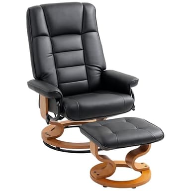 HOMCOM Fauteuil de Relaxation inclinable avec Repose-Pied Fauteuil Relax de Salon pivotant, Cadre en Bois revêtement synthétique 76 x 85 x 104 cm Noir