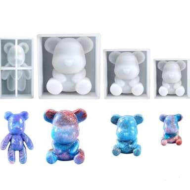 Youery 4 Pièces Moule Silicone 3D de l'Animal Ours, Moule Résine Époxy pour Bijoux et Décoration de la Chambre