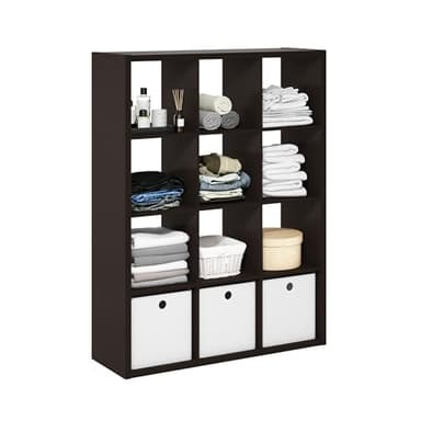 Furinno Cubicle Bibliothèque, Étagère À 12 Cubes avec Structure Épaisse, Bibliothèque Réversible À Dos Ouvert, 14,6 X 43,8 X 58 Cm, pour Salon, Chambre, Bureau, Chêne Foncé Noir.