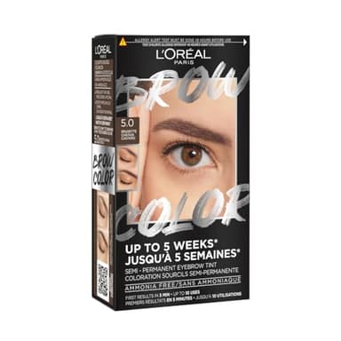 L’Oréal Paris - Teinture Sourcils Semi-Permanente - Tenue Jusqu’à 5 Semaines* - Premiers Résultats en 5 Min - Jusqu’à 10 Utilisations - Sans Ammoniaque - Brow Color - Teinte : 5.0 Brunette