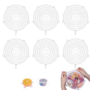 Couvercles en Silicone, 6 Pièces Couvercle en Silicone Extensibles, 9cm Couvercle en Silicones Yaourt Tasse, Couvercles en Silicones Universels, pour Bocaux, Pots, Bocaux à Miel, Transparent