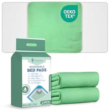 2 x Alèses lavables pour incontinence de lit | 85 x 90 cm | Draps de lit pour incontinence | Convient pour lit simple | avec rabats et couleur verte | Alèses absorbantes | (85x90 cm, 1 paquet de 2)