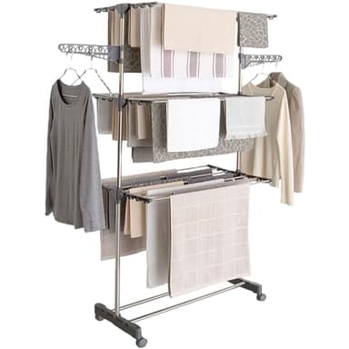 IDMarket - Séchoir à Linge Vertical Pliable 3 Niveaux Maxima capacité 20M INOX et Gris