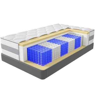 INMOKO Matelas， 140x190 cm, Mousse à mémoire de Forme et Ressorts ensachés, Hauteur de 25 cm, Soutien en 7 Zones, Design Ergonomique, Durable, réversible, fermeté Moyenne (H3),