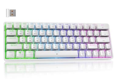 Dierya DK63 Clavier Gamer sans Fil 60%,Clavier Gaming Mecanique avec Bluetooth/2.4Ghz/USB-C,63 Touches Anti-Ghosting Interrupteur Bleu avec Mac OS/Windows PC Tablette,QWERTY,Blanc