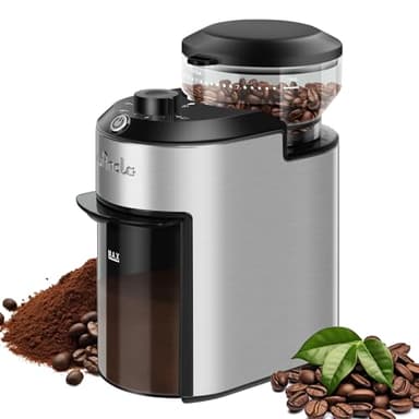 Moulin à Café à Meule Wancle 200W avec 28 Réglages de Mouture, Protection Contre la Surchauffe, Capacité de 2 à 12 Tasses, Design Compact pour un Rangement Facile, Acier Inoxydable