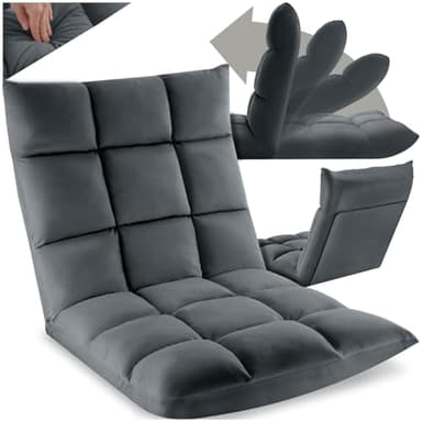 TecTake® Fauteuil Relax XXL Velours 2en1 - TV & Matelas de Sol Moelleux, Chaise Longue de Relaxation & Méditation avec Dossier Inclinable pour Salon, Chambre, Allaitement
