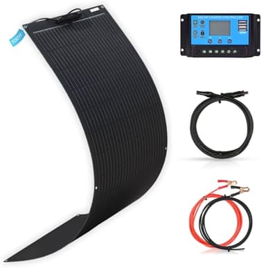 XINPUGUANG Kit de Panneau Solaire système hors réseau souple monocristallin de 100w 12v Contrôleur de charge solaire 20A pour Camping-car, Bateau, Caravane, Batterie 12V (100W)