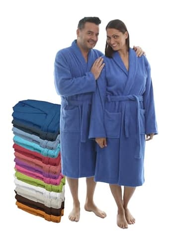 LEBENGOOD Peignoir unisexe pour femme et homme 100% coton éponge américain 400 g avec ceinture, poches, douche, peignoir doux, serviette (Azulon XL)