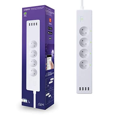 Strippy - Objet connecté - Multiprise connectée compatible Google home/Alexa - Prise UE – 4 prises & 4 prises USB – 220/240V – Protection enfant, contre la surcharge et la foudre