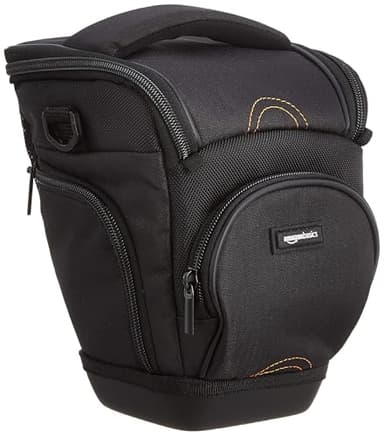 Amazon Basics Sac Bandoulière Style Housse pour Corps d'Appareil Photo Reflex Numérique et Objectif, Sangle Détachable, Imperméable, Antichoc, Rembourré, Uni, Poche pour Accessoires - Noir