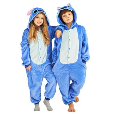 nerd hunters Stitch Kigurumi Pyjama Onesie pour Adulte - Pyjama Animal en Peluche Unisexe - Tailles 95 à 145 cm, Blue Stitch, 130