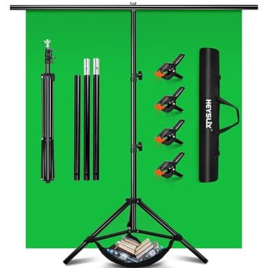 Heysliy Fond Vert avec Support,1,5x2m Pliable Toile de Fond Photo Studio Green Screen pour Vidéo, Photographie, Chromakey, Jeux, Youtube