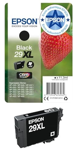 Epson 29XL Fraise Noir, Cartouche d'encre d'origine XL Haute capacité, XP-235 XP-243 XP-245 XP-247 XP-255 XP-257 XP-332 XP-335 XP-342 XP-345 XP-352 XP-355 XP-432 XP-435 XP-442 XP-445 XP-452 XP-455
