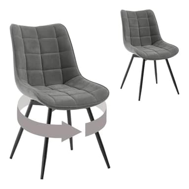WOLTU Lot de 2 Chaises Pivotantes Salle à Manger, Chaises de Cuisine, avec Assise Rembourrée, Dossier Haut, Pieds en Métal, Tissu en Velours, Gris Foncé EZS86dgr-2
