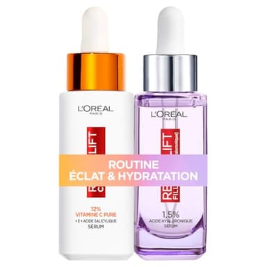 L'Oréal Paris - Coffret Routine Éclat & Hydratation - Revitalift Clinical Sérum Teint Lumineux à la Vitamine C + Revitalift Filler Sérum Anti-Rides à l'Acide Hyaluronique - 2x30ml