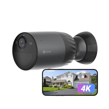 EZVIZ 4K Caméra de Surveillance WiFi Extérieure sans Fil, Autonomie de 10400 mAh, Mode AOV, Détection des Humains/Véhicules, Vision Nocturne Couleur, Défense Active, Audio Bidirectionnel, BC1C 4K