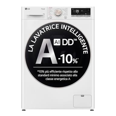LG AI DD F4R7010TSWG Machine à Laver 10 kg, Chargeur Frontal, Série R7, Machine à Laver Classe A -10%, 1400 Tours TurboWash 360, Vapeur sur 7 Programmes, WiFi, Autonome, Blanc