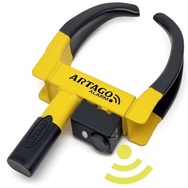 ARTAGO ART872 Antivol Voiture Sabot Roue Haut de Gamme, 2en1 Sans/Avec Alarme 120dB Alerte LED Plus Sûr et Dissuasif, Clés Haute Sécurité, Bloque Anti vol Caravane Universel Auto Camping-Car Remorque
