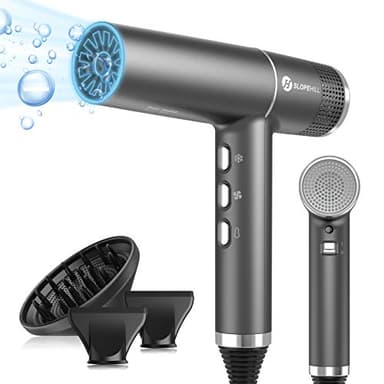Slopehill Sèche-Cheveux Professionnel avec Moteur Sans Balais Unique | Micro-Filtre Innovant | Technologie Oxy Active | Affichage Led | 268g Super Léger, 2000w (Gris)