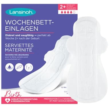 Lansinoh Lot de 12 serviettes de maternité - Super fins et absorbants - à partir de la 2ème semaine après la naissance