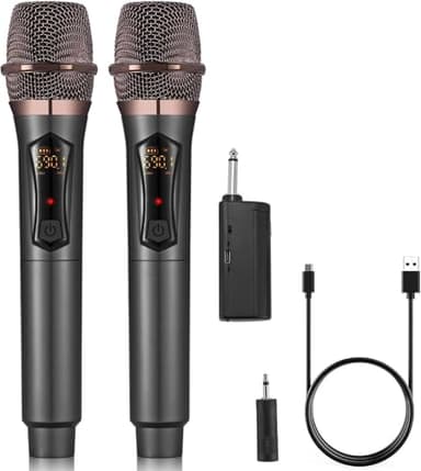 ALPOWL Microphone sans Fil, Microphone karaoké avec 192KHZ/24Bit, système de Micro Dynamique sans Fil Professionnel, récepteur Rechargeable pour Haut-Parleur, système de sonorisation (Black)