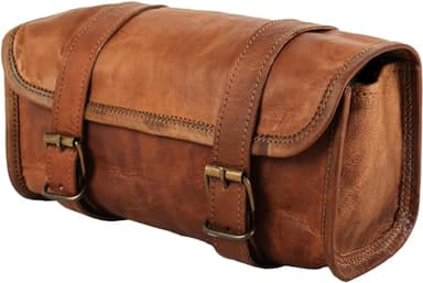 American Blue Sac de moto vintage en cuir de chèvre véritable – 2 sangles de fermeture à boucle marron, outil à dégagement rapide renforcé pour guidon, fourche, vélo (motif 1)