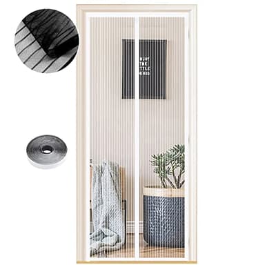 Moustiquaire Magnétique pour Portes, Différentes Tailles, 120 x 220cm, Puissants Aimants, Fermeture Automatique, de Porte Rideau Couloirs Patio Sans Perçage, Rayures Blanches