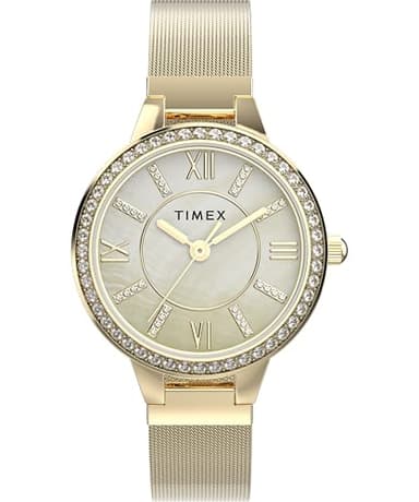 Timex - TW2Y30500 - Main Street Montre pour Femme 29 mm avec Bracelet en Alliage Doré, Cadran Nacré, Boîtier Doré
