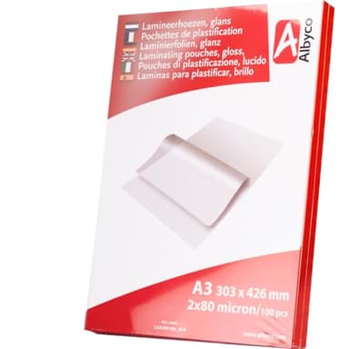 Albyco Pochettes de Plastification - Pochette Plastifieuse A3 (303x426mm) - Épaisseur 2x80 (160) Microns, Brillant - Paquet de 100 Pièces- Feuille Plastique - Feuille Plastifieuse A3