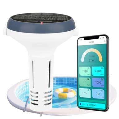 UIUZMAR Testeur intelligent de pH et chlore pour piscine d'eau salée, compteur de pH, chlore, salinité, ORP. WiFi, 7 en 1, avec recharge solaire, pour piscine et hydromassage